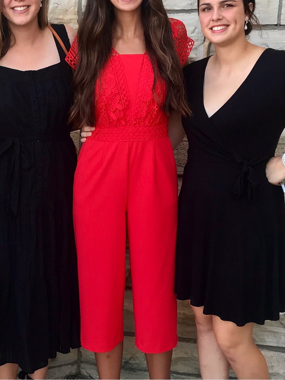 Spense Red Lace-Bodice Cropped Jumpsuit